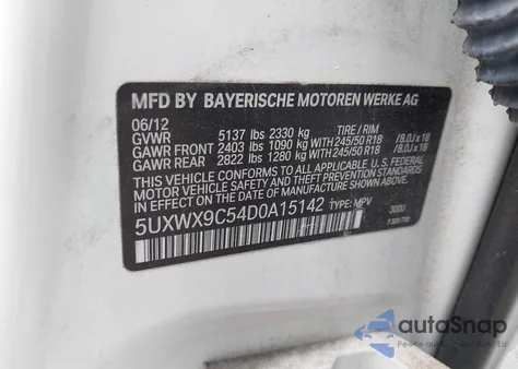 2013 BMW X3 xDrive28I from USA, damaged, VIN 5UXWX9C54D0A15142